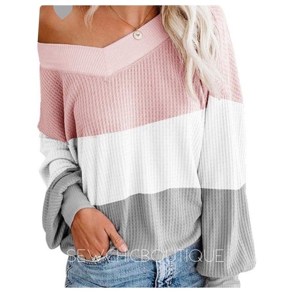 🎉HP 11-10🎉V-Neck Color Block Thermal Pink & Gray - Picture 1 of 2